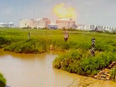 Surveillance footage captures the explosion at the Freeport LNG plant on Quintana Island in Texas on June 8, 2022.