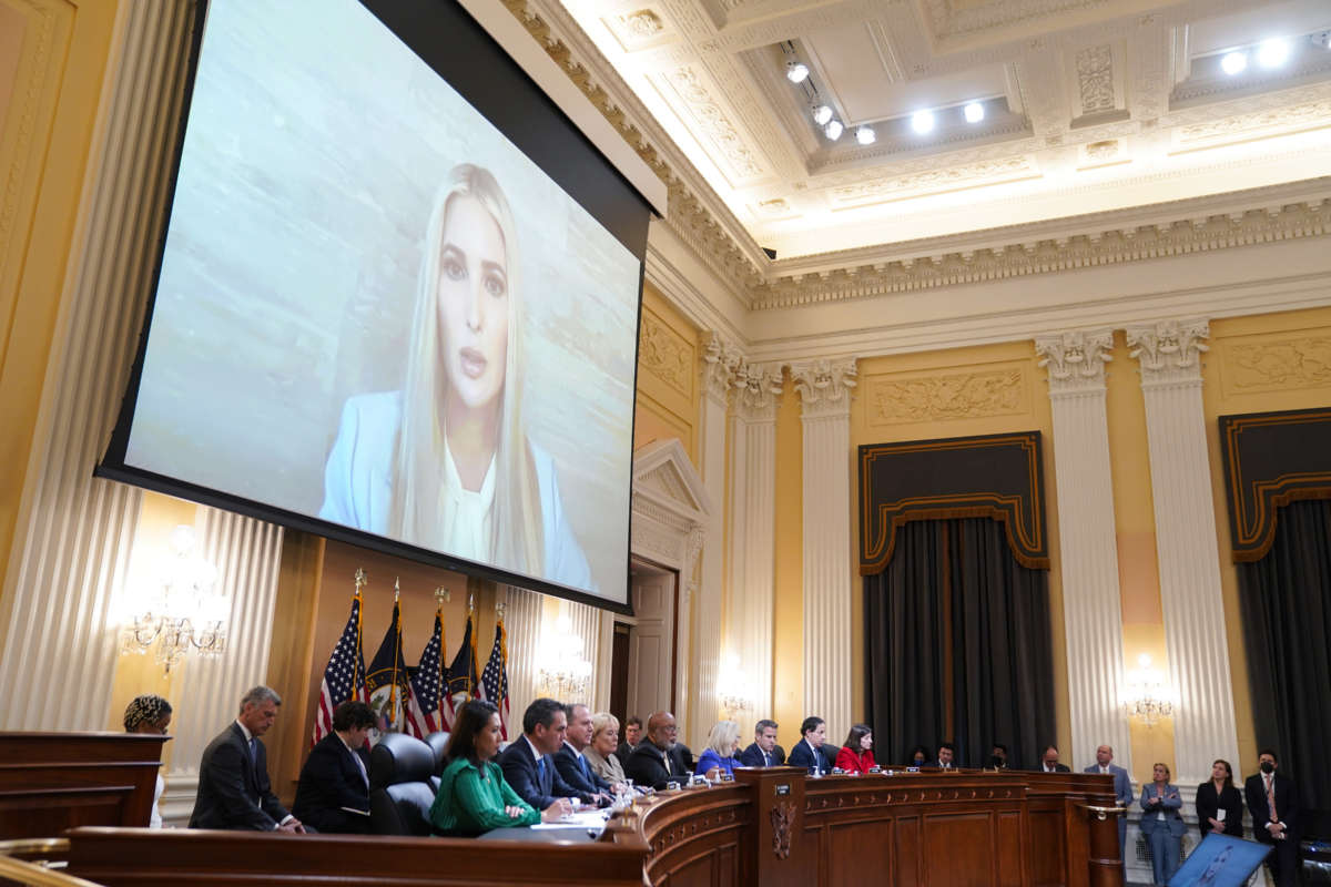 The House Select Committee to Investigate the January 6th hearing listen to a video of Ivanka Trump in the Cannon House Office Building on June 9, 2022, in Washington, D.C.