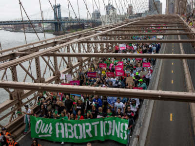 New Yorkers protest in favor of abortion rights on May 14, 2022, in Brooklyn, New York.