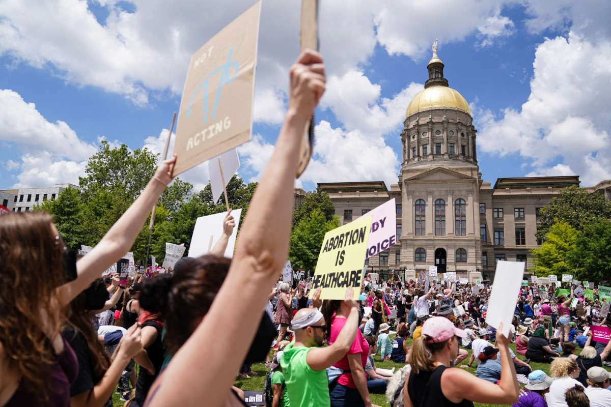 Activists rally outside the State Capitol in support of abortion rights in Atlanta, Georgia, on May 14, 2022.