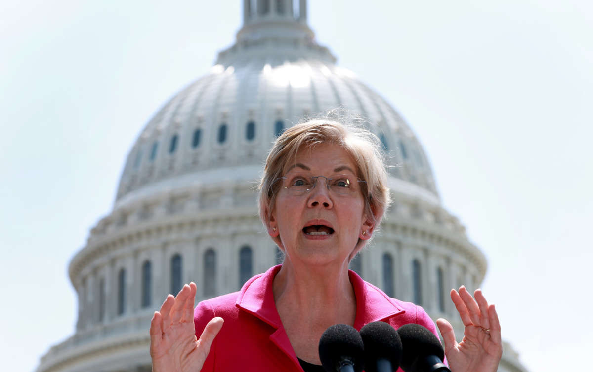 Sen. Elizabeth Warren speaks during a press conference outside the U.S. Capitol building on June 15, 2022, in Washington, D.C.