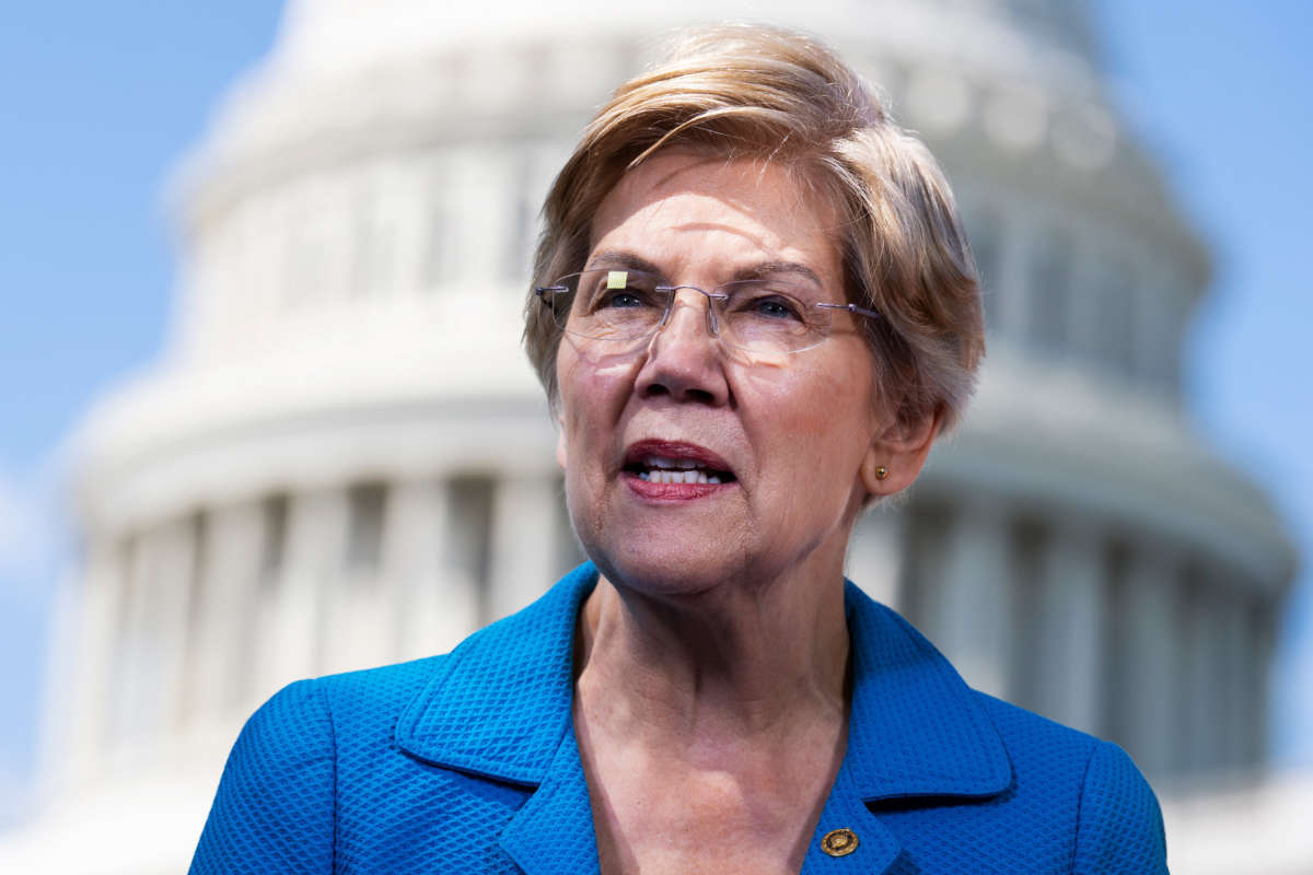 Sen. Elizabeth Warren speaks during a news conference outside the U.S. Capitol to voice support for abortion rights, on May 19, 2022.