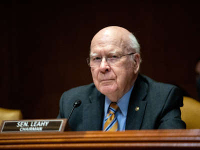 Sen. Patrick Leahy listens during the Senate Appropriations Committee Subcommittee on Defense at the U.S. Capitol on May 3, 2022, in Washington, D.C.