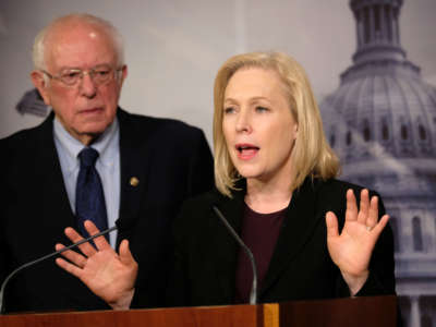 Sen. Kirsten Gillibrand gestures while speaking at a press conference on Capitol Hill on January 9, 2020, in Washington, D.C.