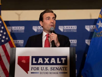 Adam Laxalt speaks to a crowd at an election night event on June 14, 2022 in Reno, Nevada.