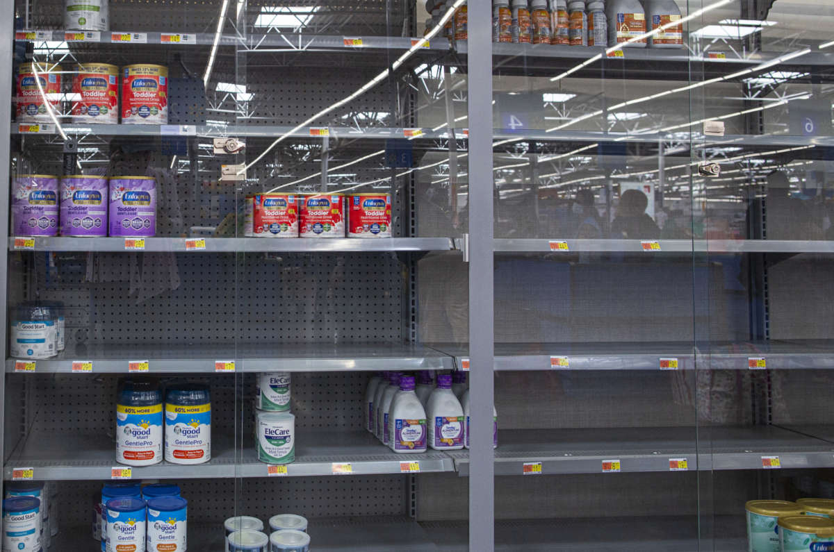 Shelves are empty at a Walmart store during a baby formula shortage on May 26, 2022 in North Bergen, New Jersey.