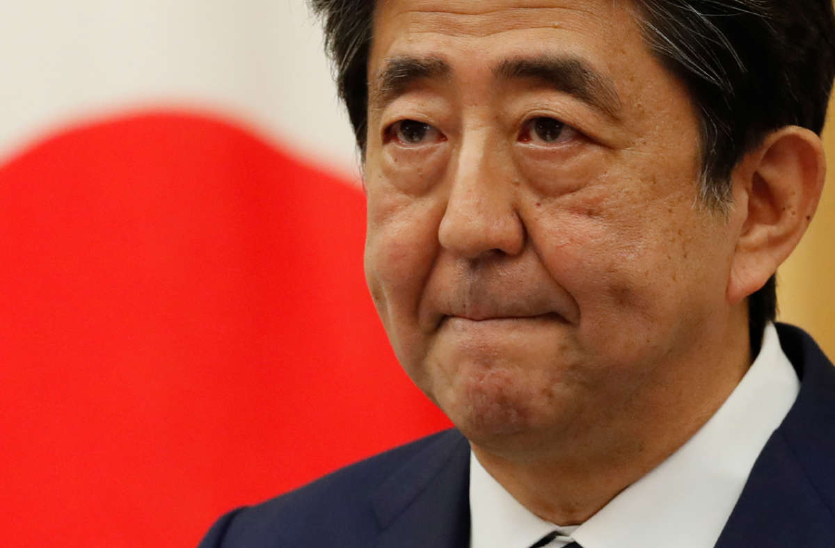 Japan's then-Prime Minister Shinzo Abe speaks at a news conference on May 25, 2020, in Tokyo, Japan.