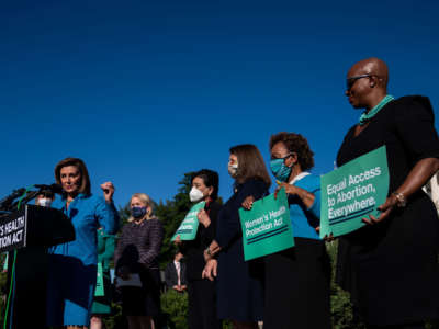 Speaker of the House Nancy Pelosi speaks during a news conference on the Women's Health Protection Act, outside the U.S. Capitol on September 24, 2021, in Washington, D.C.