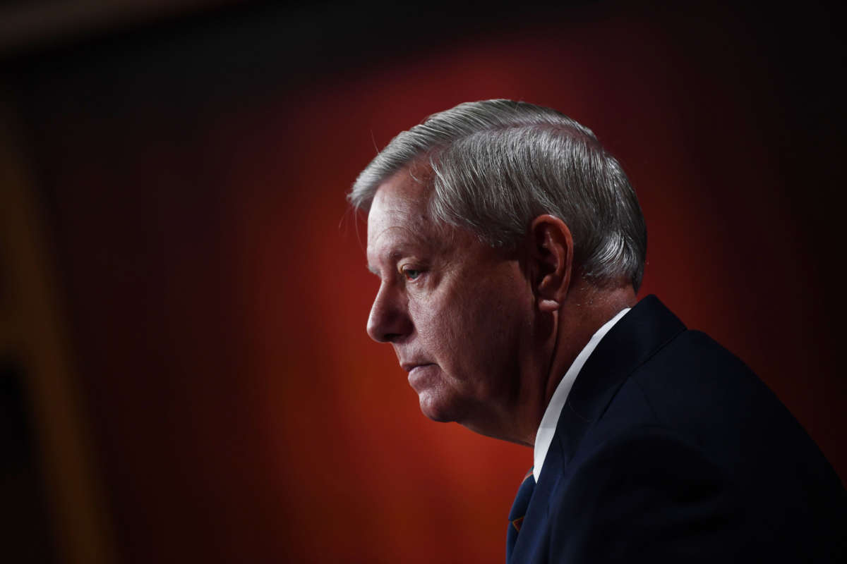 Sen. Lindsey Graham speaks during a news conference at the U.S. Capitol on January 7, 2021, in Washington, D.C.