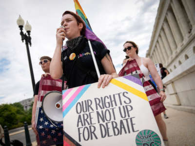 A group of abortion rights activists march from the U.S. Supreme Court to the House of Representatives office buildings on Capitol Hill on July 6, 2022, in Washington, D.C.