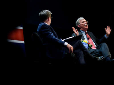 John Bolton speaks during a live interview