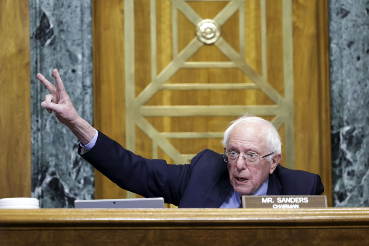 Sen. Bernie Sanders (I-Vermont) during a hearing at the Dirksen Senate Office Building on March 30, 2022 in Washington, D.C.