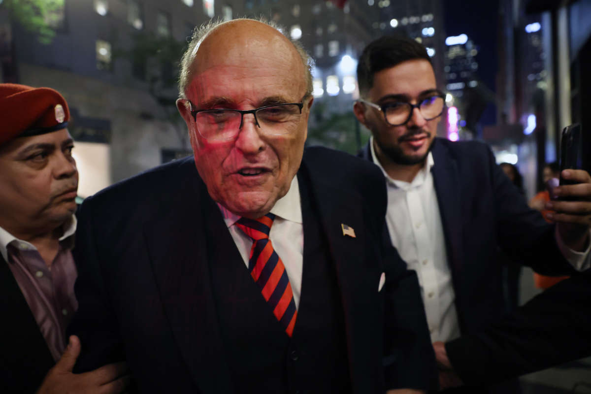 Rudy Giuliani appears at an election night watch party in Manhattan on June 28, 2022, in New York City.