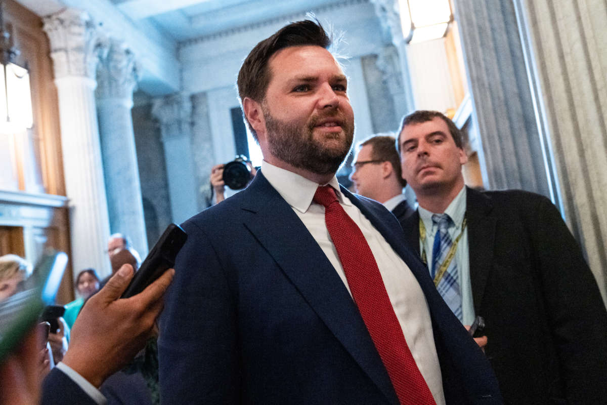 J.D. Vance, Republican candidate for U.S. Senate in Ohio, leaves the Republican senate luncheon in the U.S. Capitol on May 17, 2022.