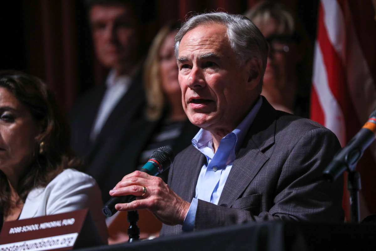 Texas Gov. Greg Abbott speaks during a press conference about the mass shooting at Uvalde High School on May 27, 2022, in Uvalde, Texas.