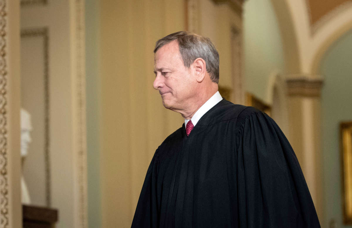 Supreme Court Chief Justice John Roberts arrives to the Senate chamber at the U.S. Capitol on January 16, 2020, in Washington, D.C.