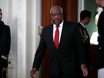 U.S. Supreme Court Associate Justice Clarence Thomas arrives for the ceremonial swearing in of Associate Justice Brett Kavanaugh in the East Room of the White House October 8, 2018, in Washington, D.C.