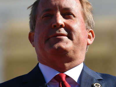 Texas Attorney General Ken Paxton speaks outside of the U.S. Supreme Court in Washington, D.C. on November 1, 2021.
