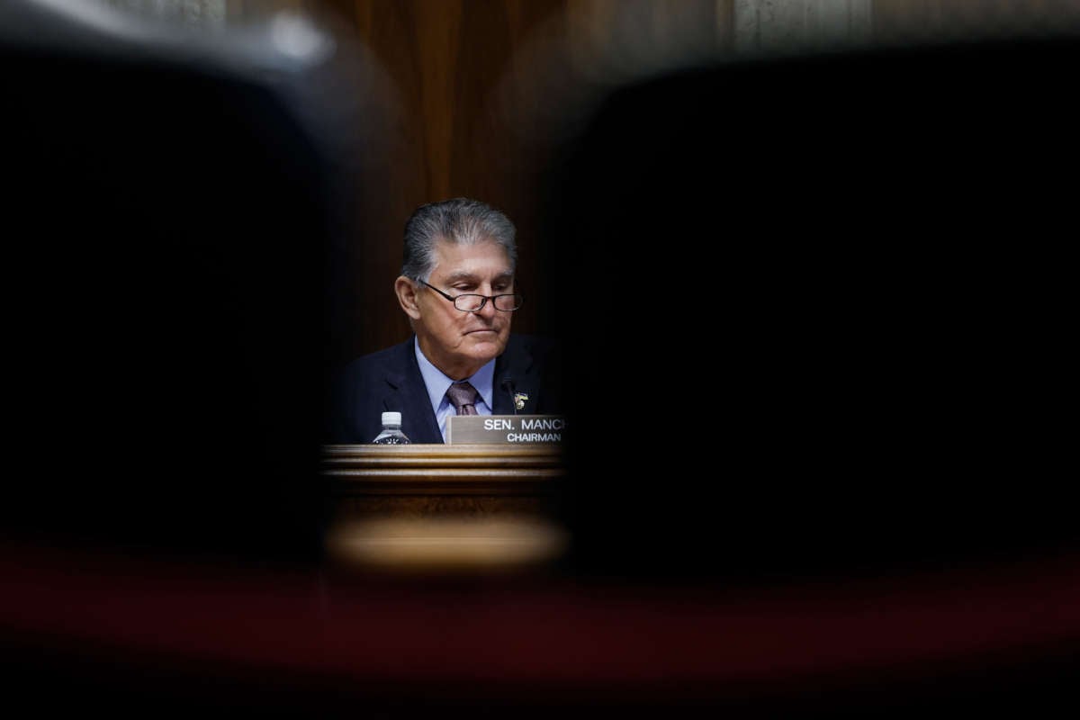 Senate Energy and Natural Resources Committee Chairman Joe Manchin speaks in a hearing at the Dirksen Senate Office Building on July 19, 2022, in Washington, D.C.