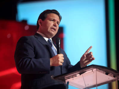 Florida Gov. Ron DeSantis speaks with attendees at the 2022 Student Action Summit at the Tampa Convention Center in Tampa, Florida, on July 22, 2022.