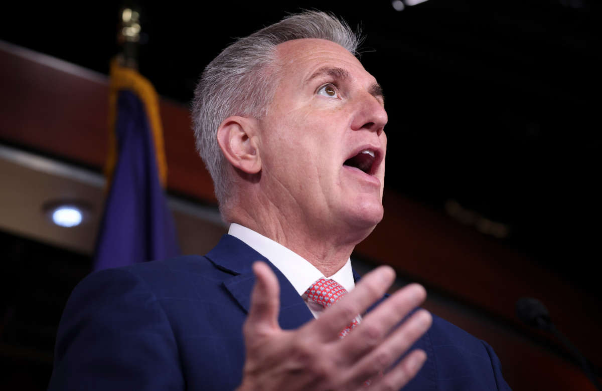 House Minority Leader Kevin McCarthy answers questions during a press conference at the U.S. Capitol on July 29, 2022, in Washington, D.C.
