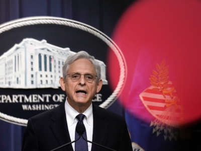 Attorney General Merrick Garland delivers a statement at the U.S. Department of Justice on August 11, 2022, in Washington, D.C.