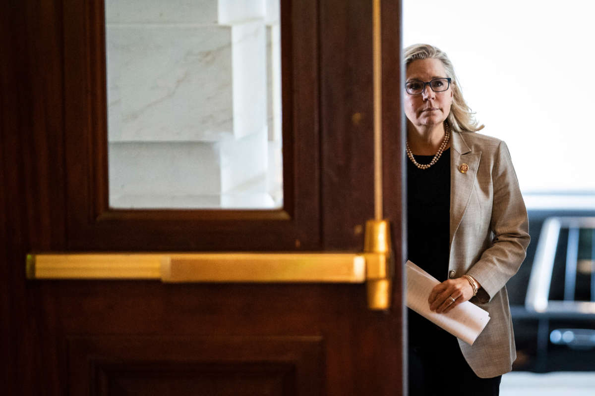 Rep. Liz Cheney arrives for a vote on Capitol Hill on June 8, 2022, in Washington, D.C.