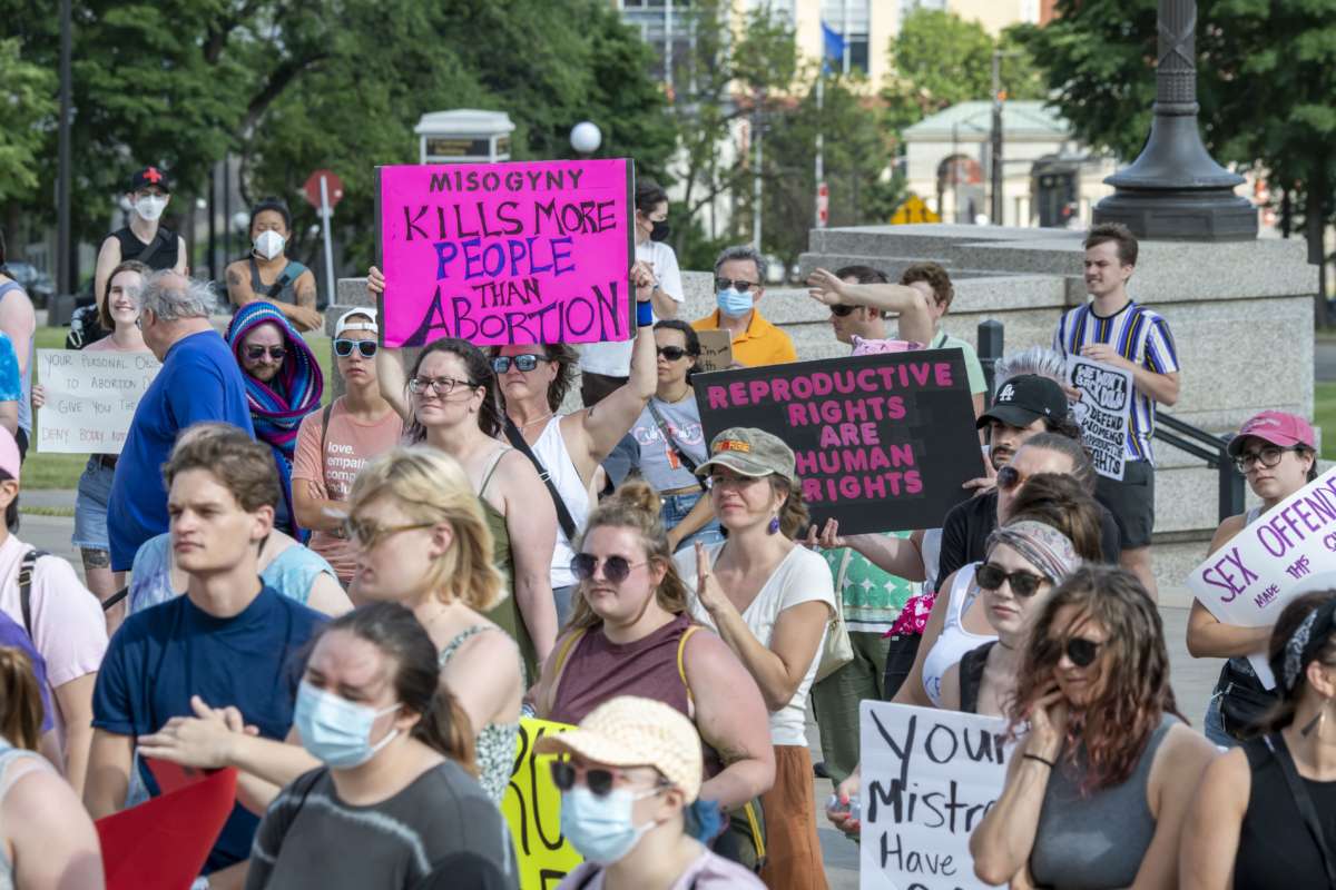 Supporters of abortion rights rally in St. Paul, Minnesota, on June 25, 2022.