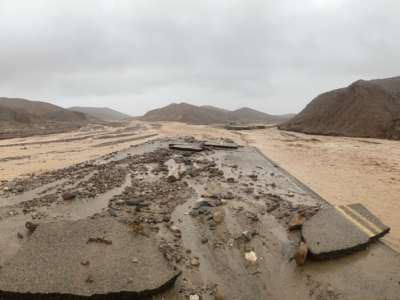 Monsoonal rain floods Mud Canyon in Death Valley National Park in California on August 5, 2022.