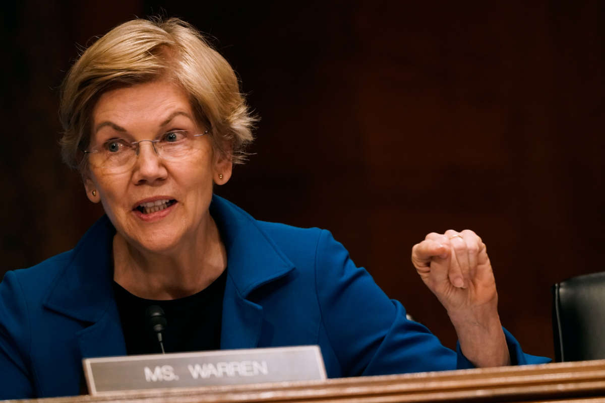 Senator Elizabeth Warren (D-Massachusetts) speaks during a hearing on Capitol Hill in Washington, U.S., May 10, 2022.