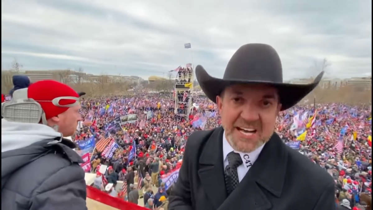 Otero County Commissioner Couy Griffin is seen at the U.S. Capitol on January 6, 2021, in a screengrab from a Cowboys for Trump video.