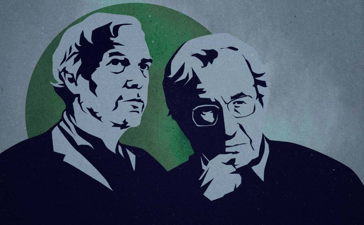 Illustration of Robert Pollin and Noam Chomsky