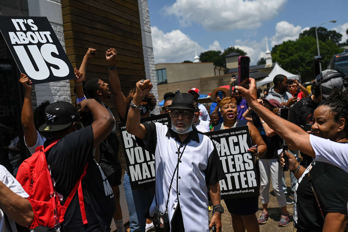 People attend a Black Voters Matter event outside First Baptist Church Capitol Hill on June 20, 2021, in Nashville, Tennessee.