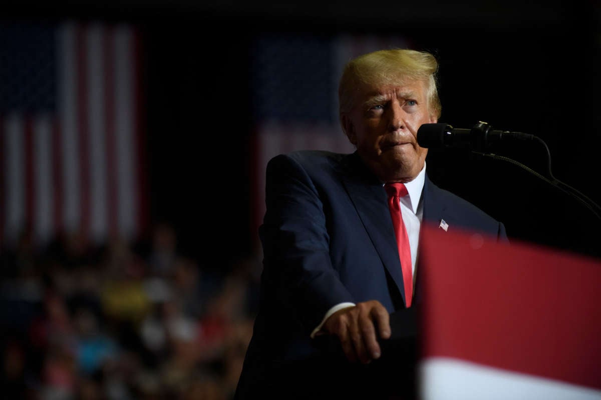 Former President Donald Trump speaks at a rally at the Covelli Centre on September 17, 2022, in Youngstown, Ohio.
