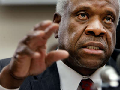 Supreme Court Justice Clarence Thomas testifies before the House Financial Services and General Government Subcommittee on Capitol Hill on March 13, 2008, in Washington, D.C.