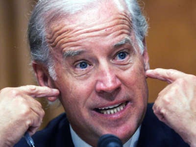 Joe Biden aggressively points at his own face