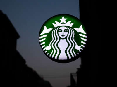Starbucks Coffee logo is seen in Krakow, Poland, on February 9, 2020.
