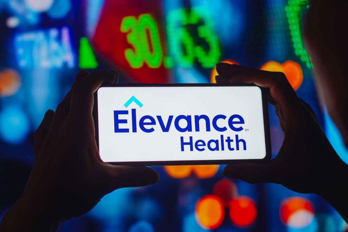The Elevance Health logo is displayed on a smartphone screen.
