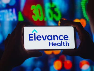 The Elevance Health logo is displayed on a smartphone screen.