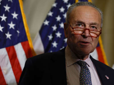 Senate Majority Leader Chuck Schumer speaks during a press conference at the U.S. Capitol on September 28, 2022, in Washington, D.C.