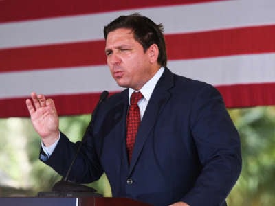 Florida Gov. Ron DeSantis speaks to supporters at a campaign