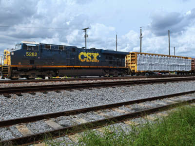 A CSX freight train is seen in Orlando on September 14, 2022.
