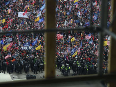 Trump supporters gather outside the U.S. Capitol's rotunda on January 6, 2021, in Washington, D.C.