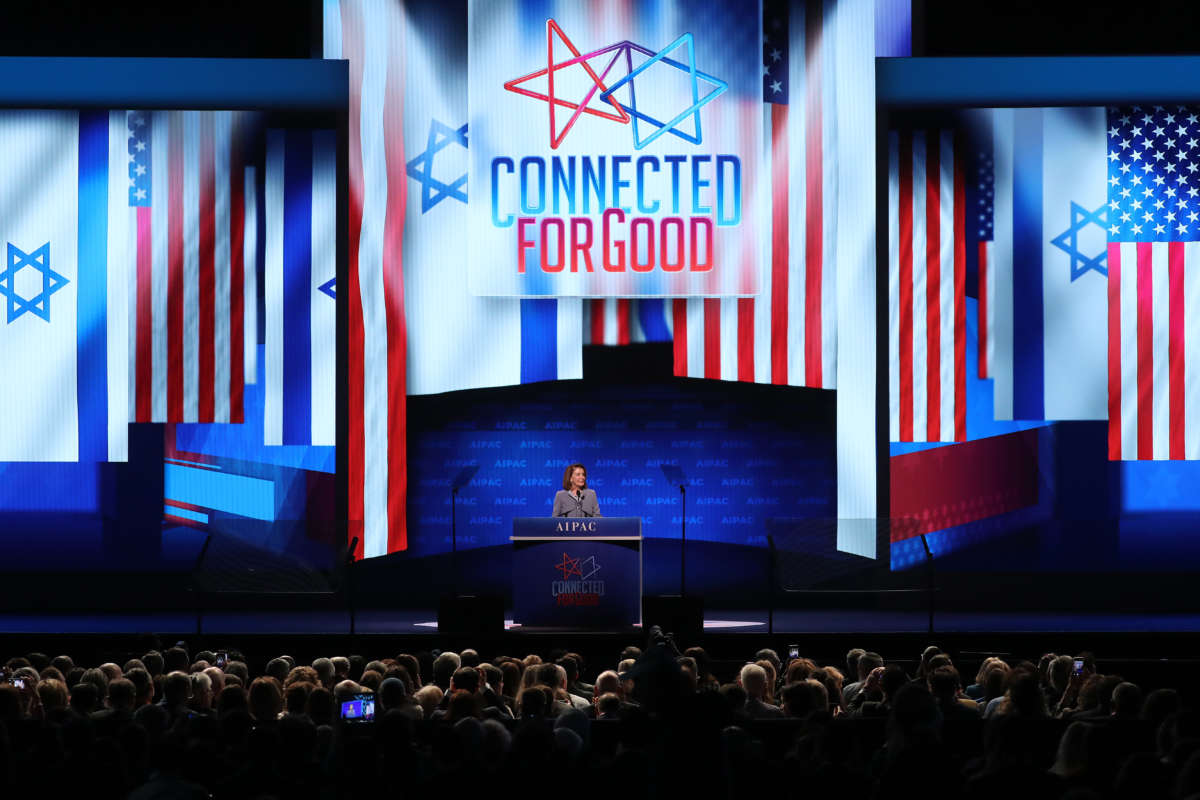 House Speaker Nancy Pelosi speaks at the annual American Israel Public Affairs Committee (AIPAC) conference on March 26, 2019 in Washington, DC.