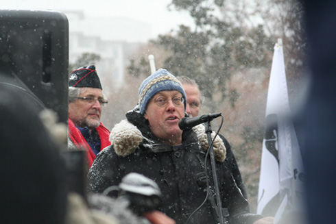 Journalist and author Chris Hedges speaking at the rally in Lafayette Park, Dec. 16, 2010.