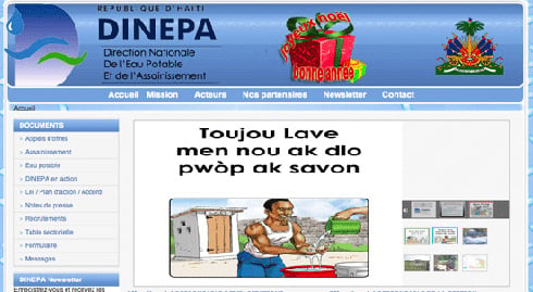 DINEPA website shows one of many public health campaign posters.