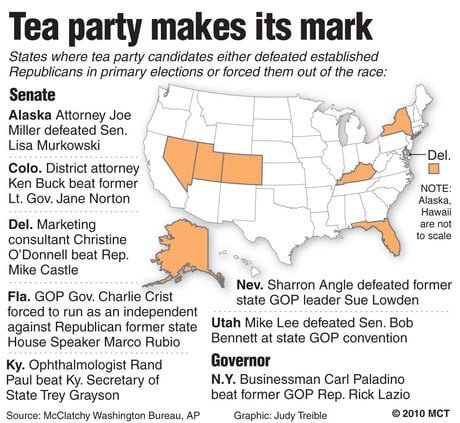 Chart of states where Tea Party has made its mark.