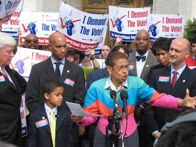 Eleanor Holmes Norton, DC nonvoting delegate to the US House of Representatives, speaks at DC Vote rally on Capitol Hill