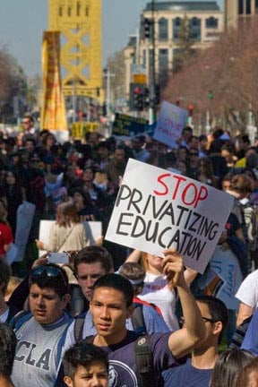 Students and teachers from community colleges, state university campuses and campuses of the University of California marched in Sacramento to oppose cuts to state funding for education.