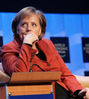 German Chancellor Angela Merkel (pictured at the 2007 World Economic Forum in Davos, Switzerland) capitulated to changes to a permanent Eurozone bailout fund on Friday, June 29.